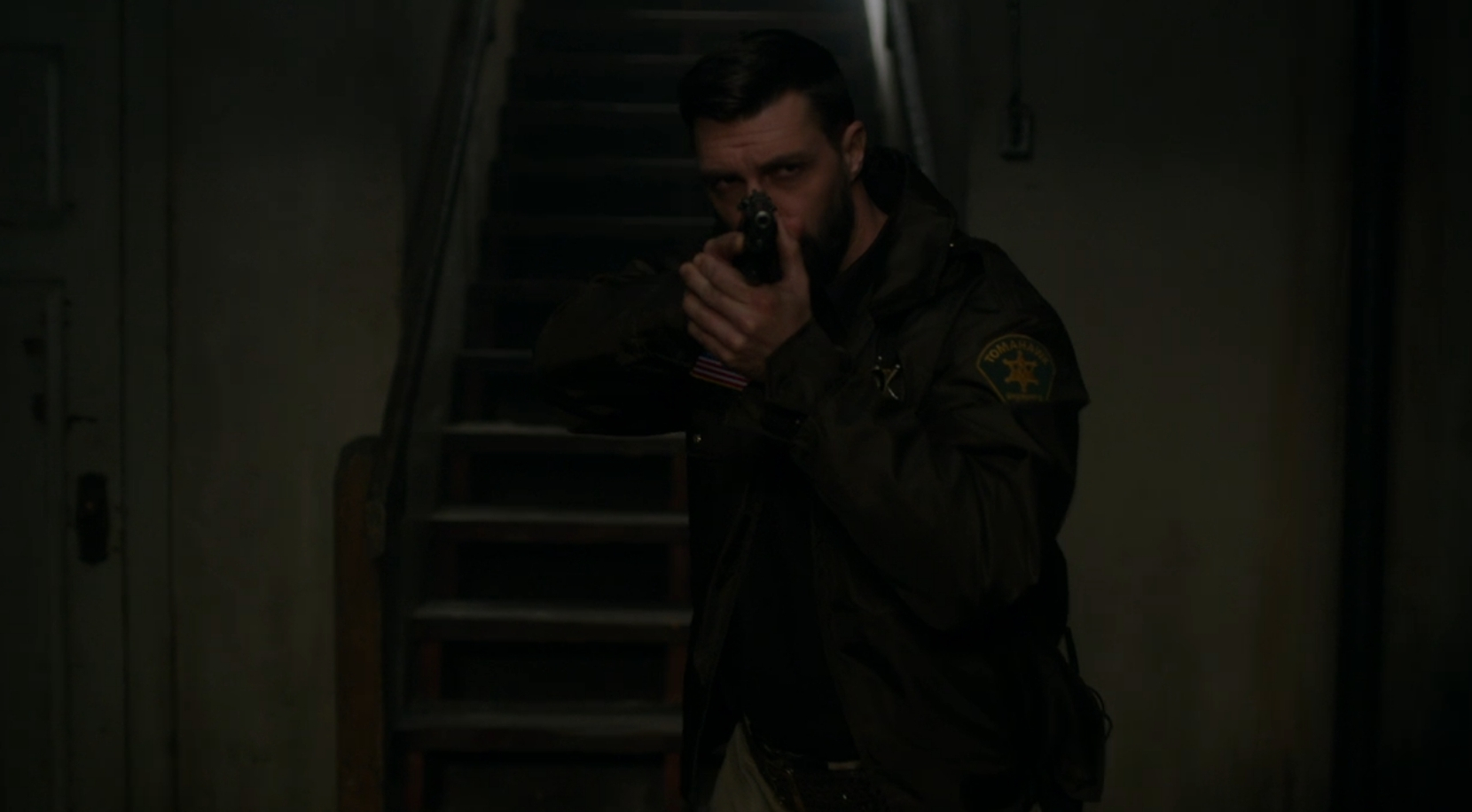 Sheriff Bishop employs the C.A.R. technique as he searches a basement in "The Memory Remains" (S12E18).