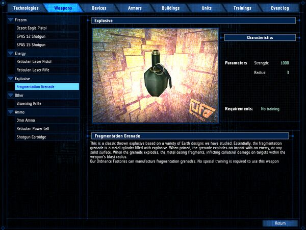 The Fragmentation Grenade in the Glossary.