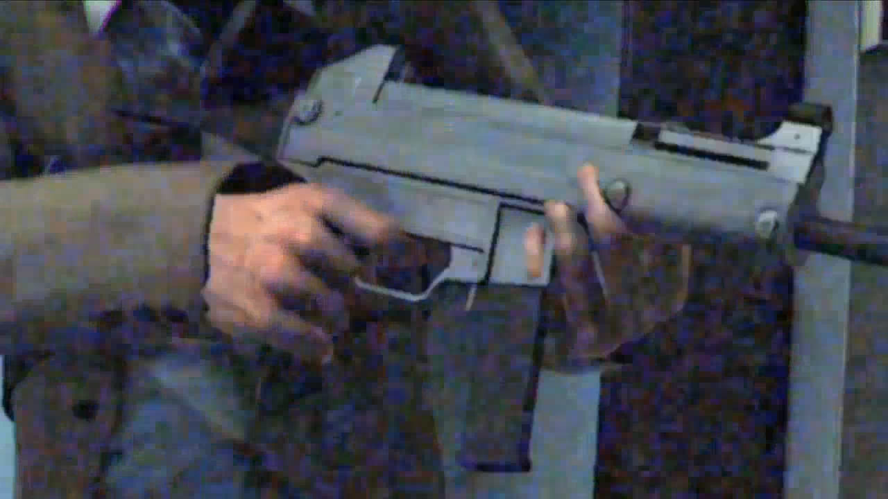 One of Glazer's thugs carries a USC. Note the missing ejection port, a strange omission as the UMP's model clearly has one, and the developers could have easily used the same polygonal structure on the USC model.