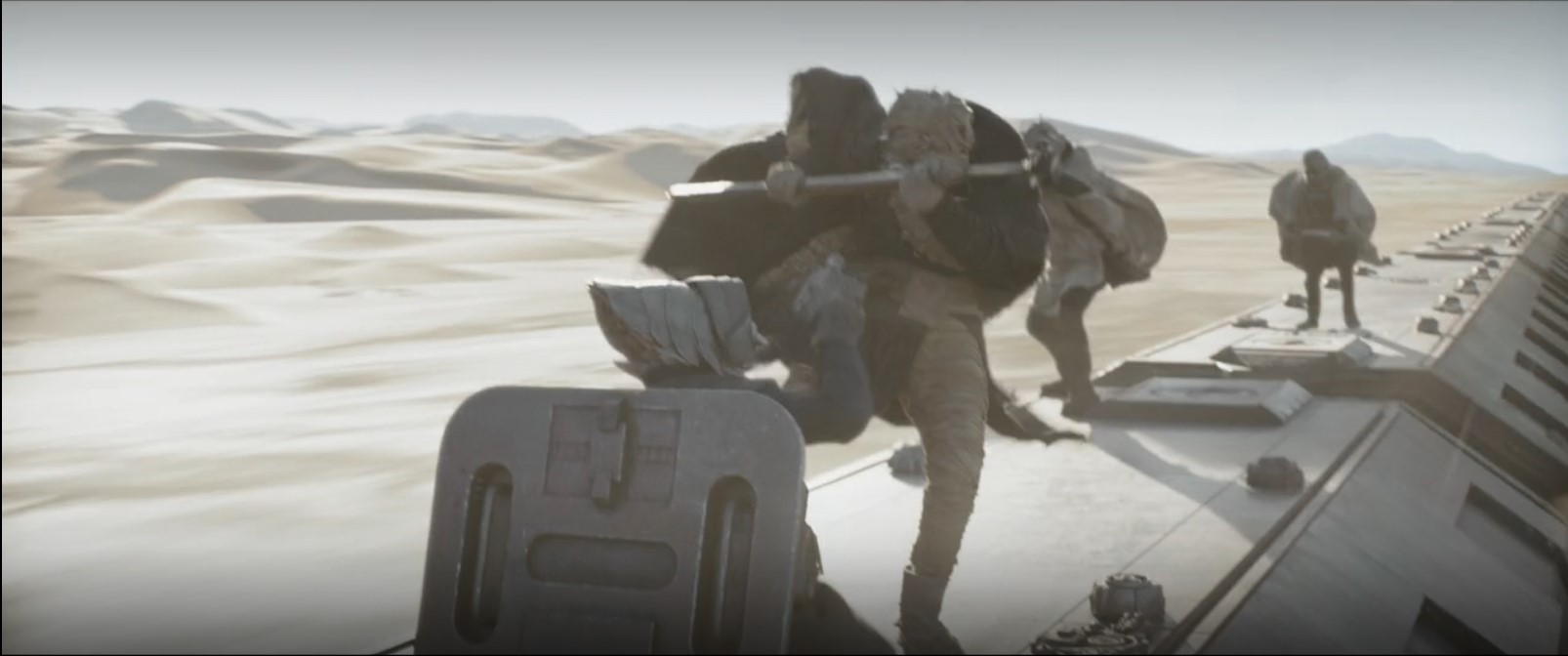 PS soldier attempts to use his A280 CFE pistol on The Tusken Raider during the train battle in "The Tribes of Tatooine"