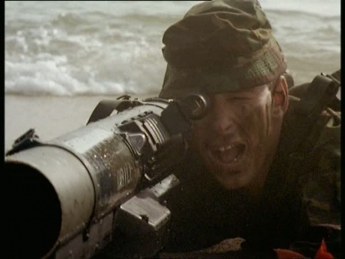 A soldier shoouts "BANG" to simulate firing his drill LAW 80 in "The Last Post" (Season 5, Episode 7).