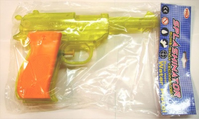 Splashinator Water Pistol (a yellow version with orange grips; packaged)