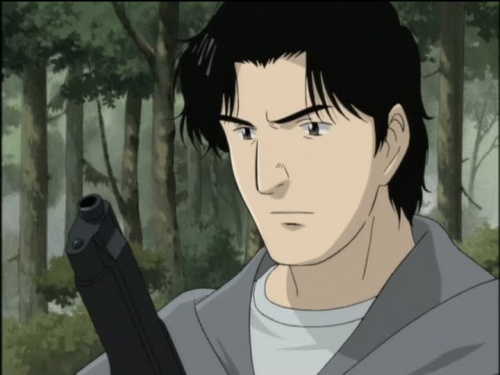 Tenma picking up a Beretta M92FS during his firearm training.